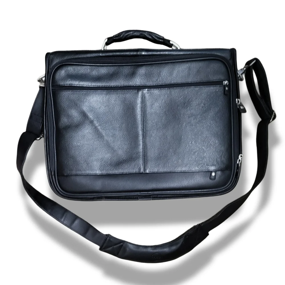 🌿Vintage Dell Stylish Mens Roomy Black Leather Computer Briefcase - Amazing!